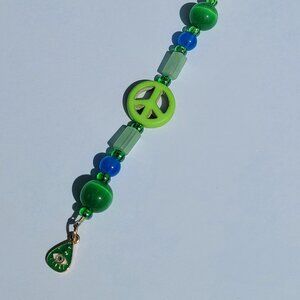 Green Evil Eye Peace Sign Keychain - Handmade